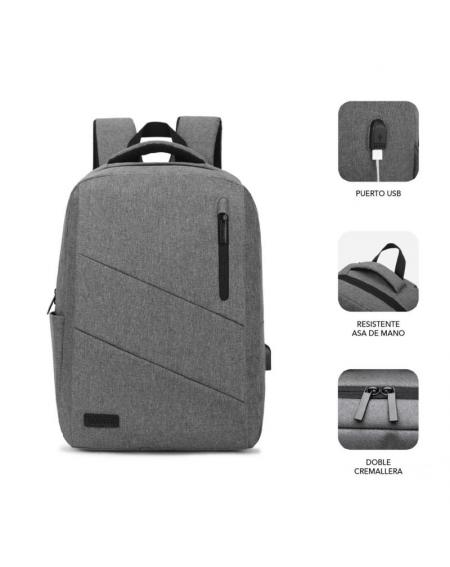 Mochila Subblim City Backpack para Portátiles hasta 15.6'/ Puerto USB/ Gris