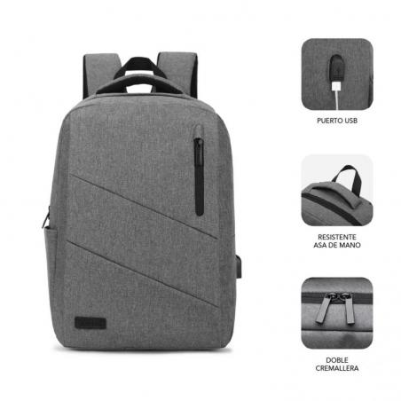 Mochila Subblim City Backpack para Portátiles hasta 15.6'/ Puerto USB/ Gris