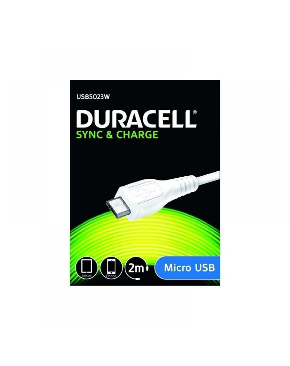 Cable USB 2.0 Duracell USB5023W/ USB Macho - MicroUSB Macho/ 2m/ Blanco - Imagen 1