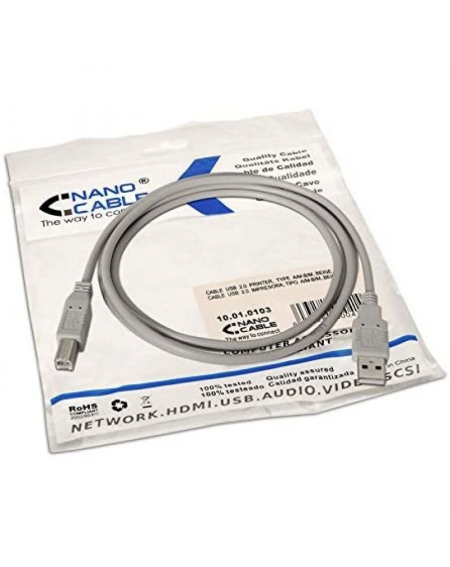 Cable USB 2.0 Impresora Nanocable 10.01.0103/ USB Macho - USB Macho/ 1.8m/ Beige - Imagen 5