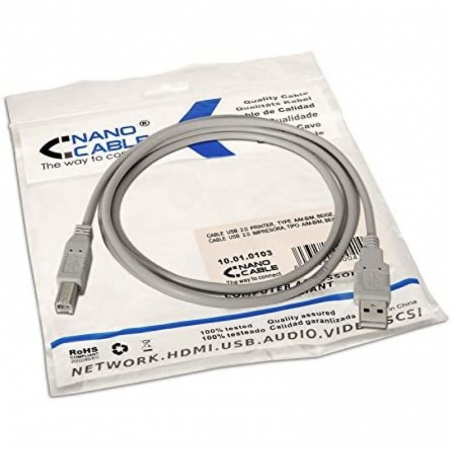 Cable USB 2.0 Impresora Nanocable 10.01.0103/ USB Macho - USB Macho/ 1.8m/ Beige - Imagen 5