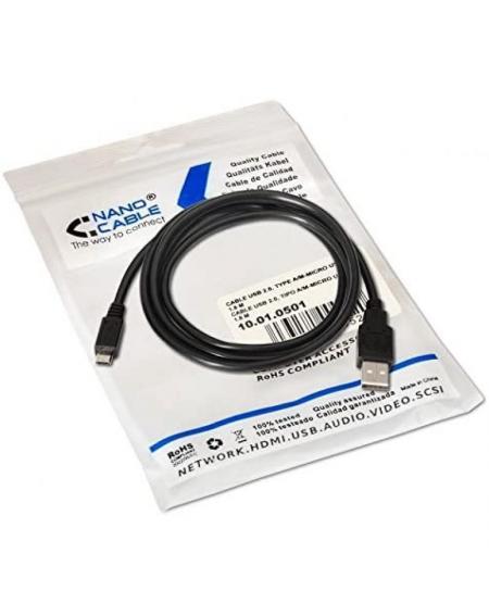Cable USB 2.0 Nanocable 10.01.0501/ USB Macho - MicroUSB Macho/ 1.8m/ Negro - Imagen 4