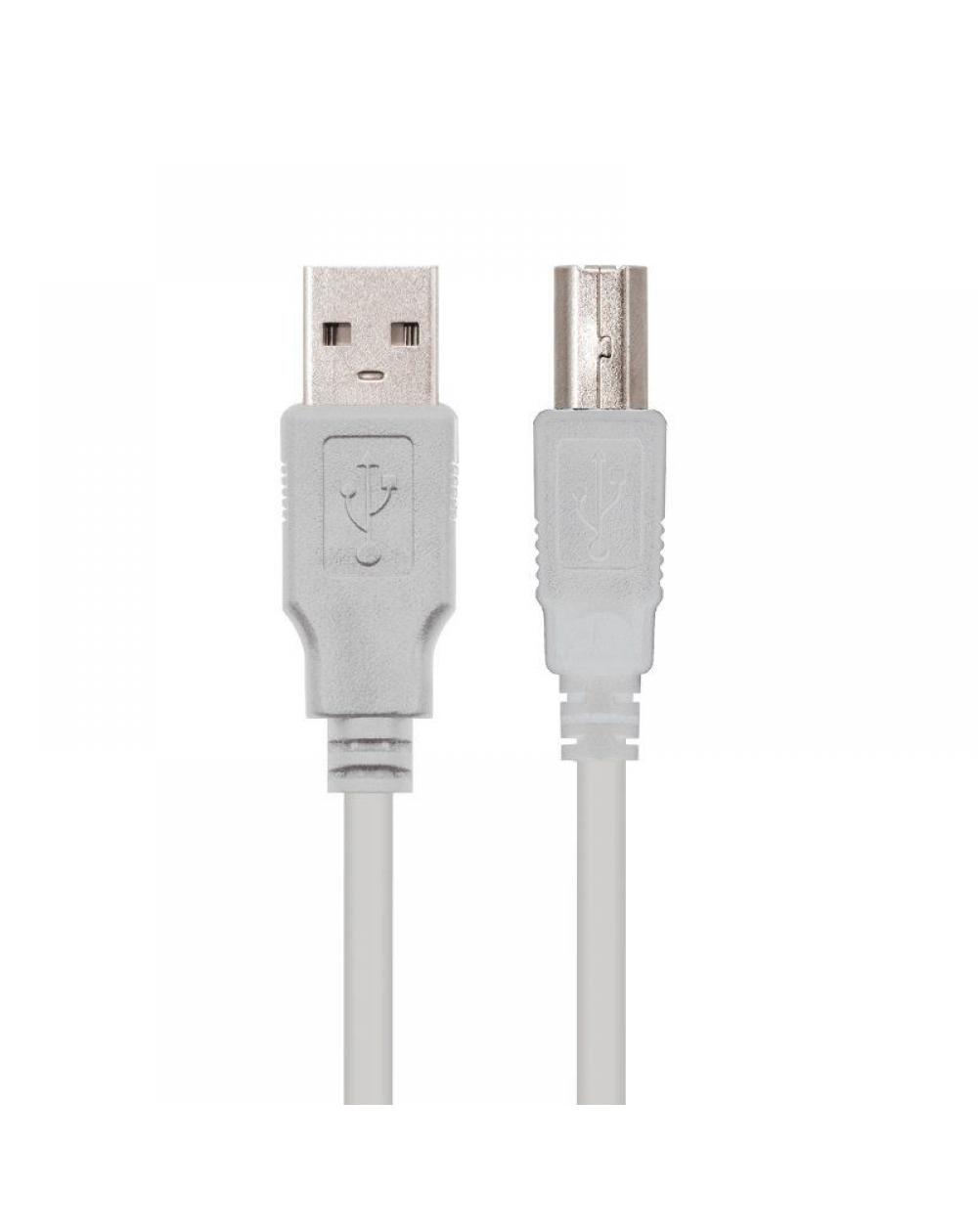 Cable USB 2.0 Impresora Nanocable 10.01.0102/ USB Macho - USB Macho/ 1m/ Beige - Imagen 1