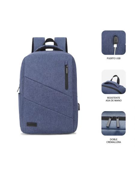 Mochila Subblim City Backpack para Portátiles hasta 15.6'/ Puerto USB/ Azul