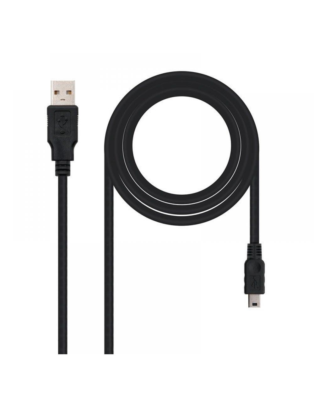 Cable USB 2.0 Nanocable 10.01.0402/ USB Macho - MiniUSB Macho/ 1.8m/ Negro - Imagen 1