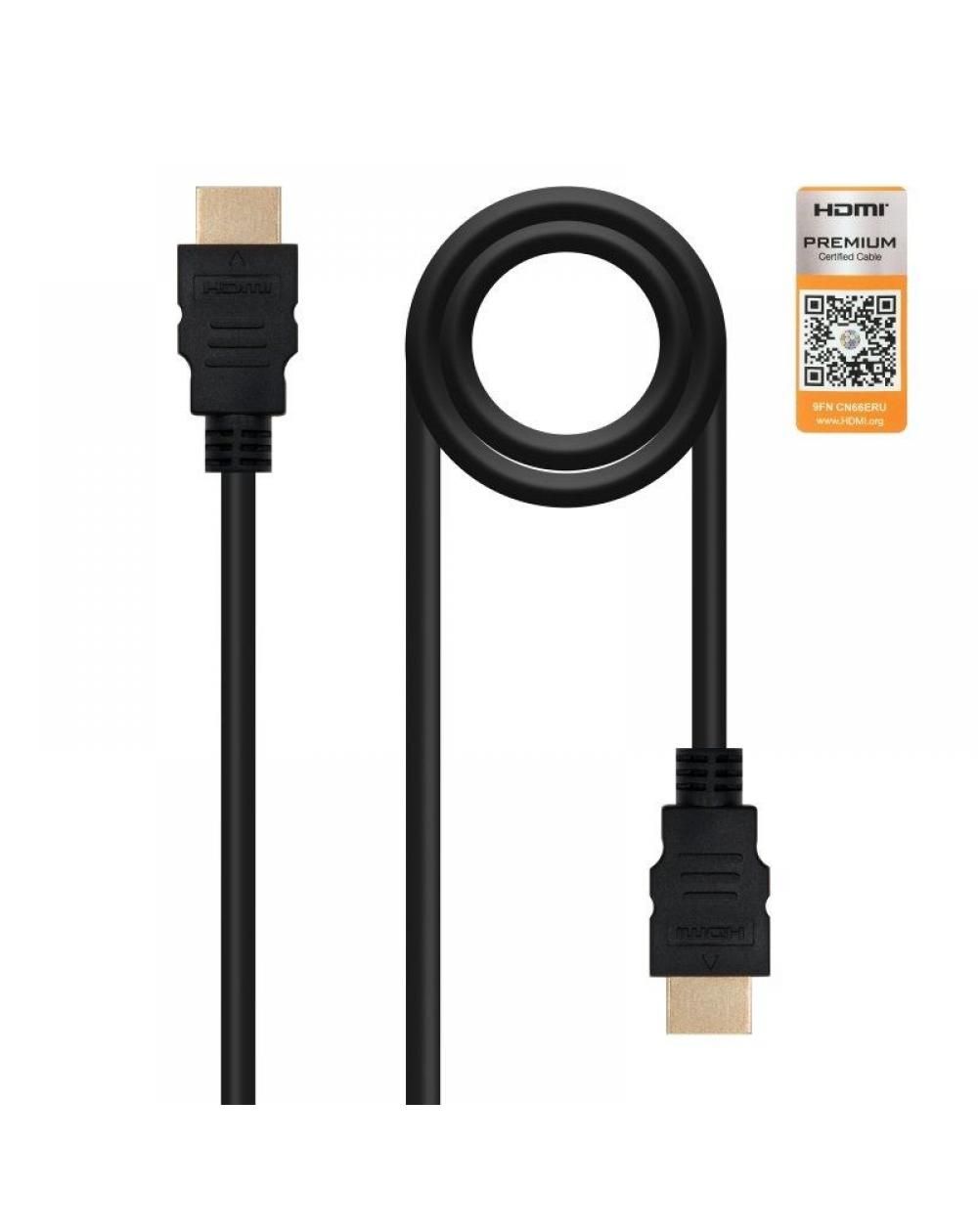 Cable HDMI 2.0 4K Nanocable 10.15.3600/ HDMI Macho - HDMI Macho/ 0.5m/ Certificado/ Negro - Imagen 1