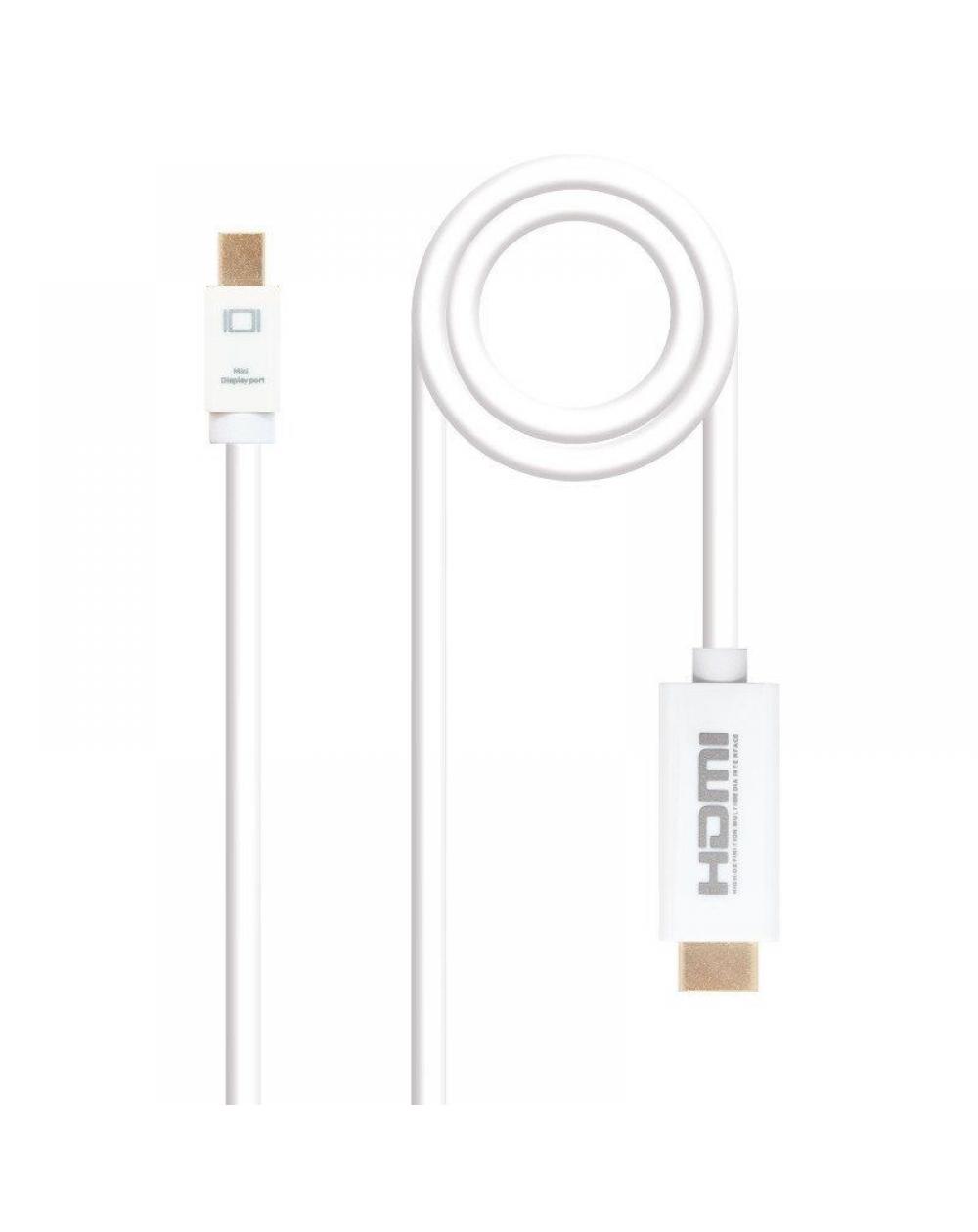 Cable Mini Displayport Nanocable 10.15.4002/ Mini Displayport Macho - HDMI Macho/ 2m/ Blanco - Imagen 1