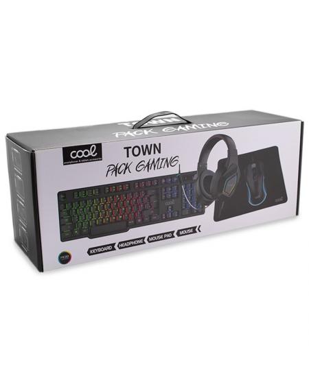 Teclado Pack Gaming USB Español + Auriculares + Ratón + Alfombrilla COOL Town