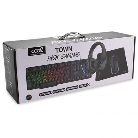 Teclado Pack Gaming USB Español + Auriculares + Ratón + Alfombrilla COOL Town