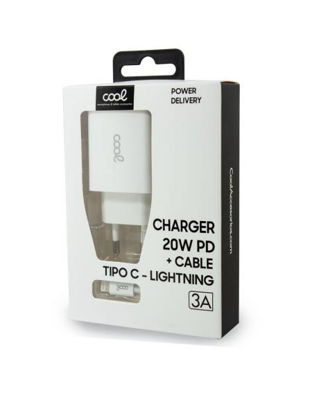 Cargador Red para iPhone COOL Entrada TIPO-C PD + Cable Tipo C - Lightning 1,2 metros (20W)