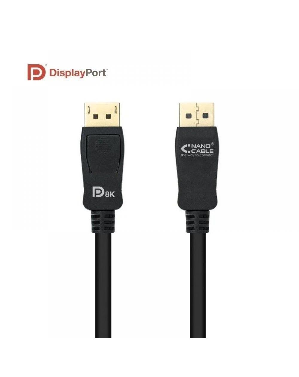 Cable Displayport 1.4 8K Nanocable 10.15.2501-L150/ Displayport Macho - Displayport Macho/ 1.5m/ Certificado/ Negro - Imagen 1