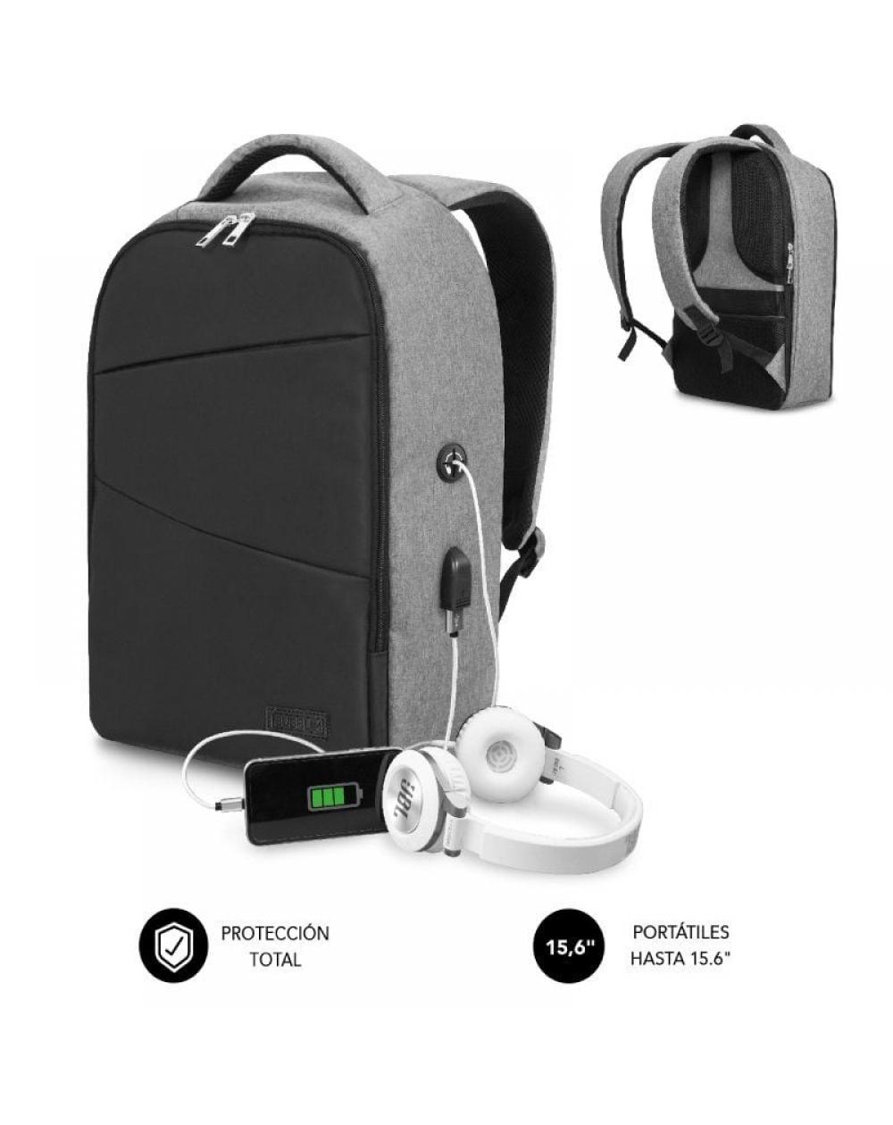 Mochila Subblim Secure V2 AP para Portátiles hasta 15.6'/ Puerto USB/ Antirrobo/ Gris