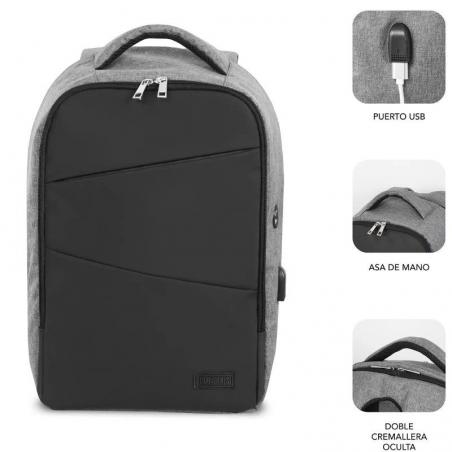 Mochila Subblim Secure V2 AP para Portátiles hasta 15.6'/ Puerto USB/ Antirrobo/ Gris