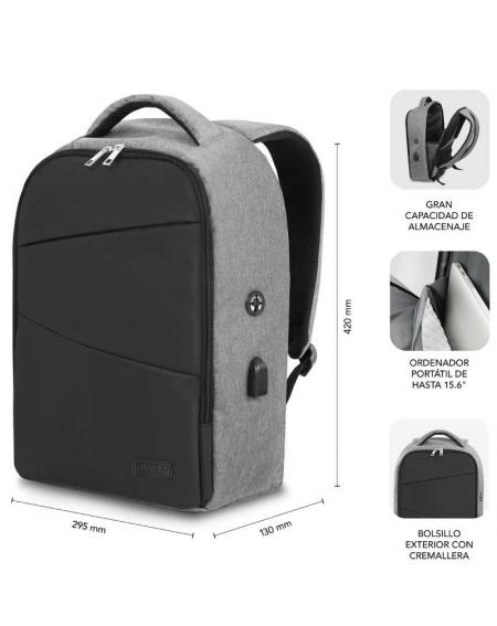 Mochila Subblim Secure V2 AP para Portátiles hasta 15.6'/ Puerto USB/ Antirrobo/ Gris