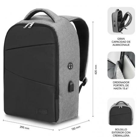 Mochila Subblim Secure V2 AP para Portátiles hasta 15.6'/ Puerto USB/ Antirrobo/ Gris