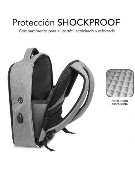 Mochila Subblim Secure V2 AP para Portátiles hasta 15.6'/ Puerto USB/ Antirrobo/ Gris