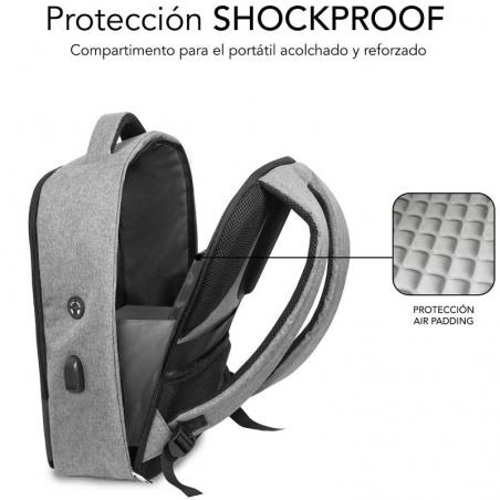 Mochila Subblim Secure V2 AP para Portátiles hasta 15.6'/ Puerto USB/ Antirrobo/ Gris