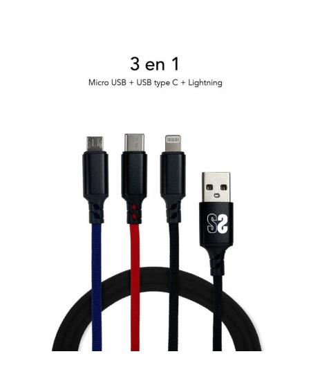 Cable USB 2.0 Subblim SUB-CAB-3IN101/ Micro USB + USB Tipo-C + Lightning - USB Macho/ 1m - Imagen 2
