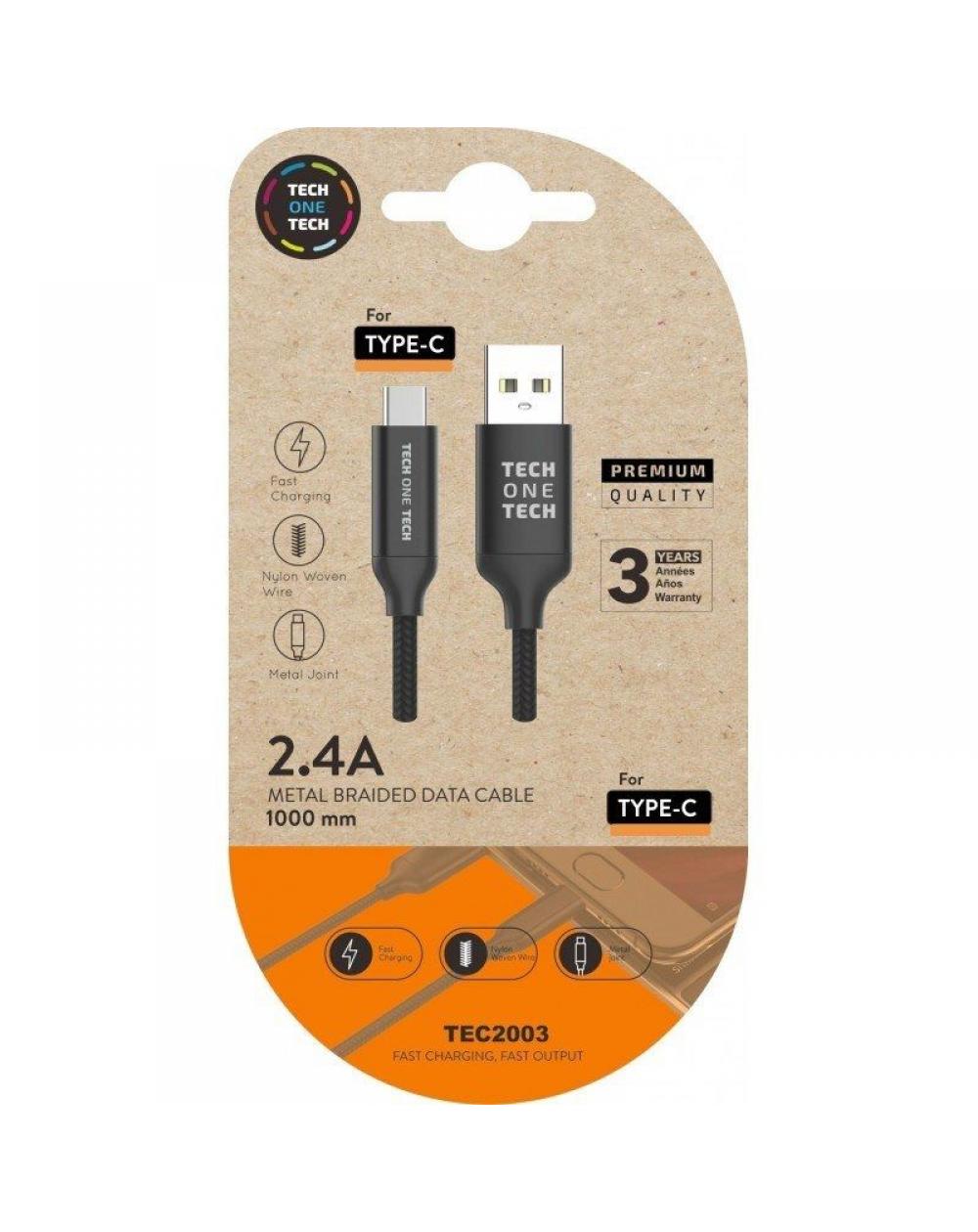 Cable USB 2.0 Tech One Tech TEC2003/ USB Tipo-C Macho - USB Macho/ 1m/ Negro - Imagen 1