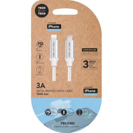 Cable Lightning Tech One Tech TEC2203/ Lightning Macho - USB Tipo-C Macho/ 1m/ Blanco - Imagen 1