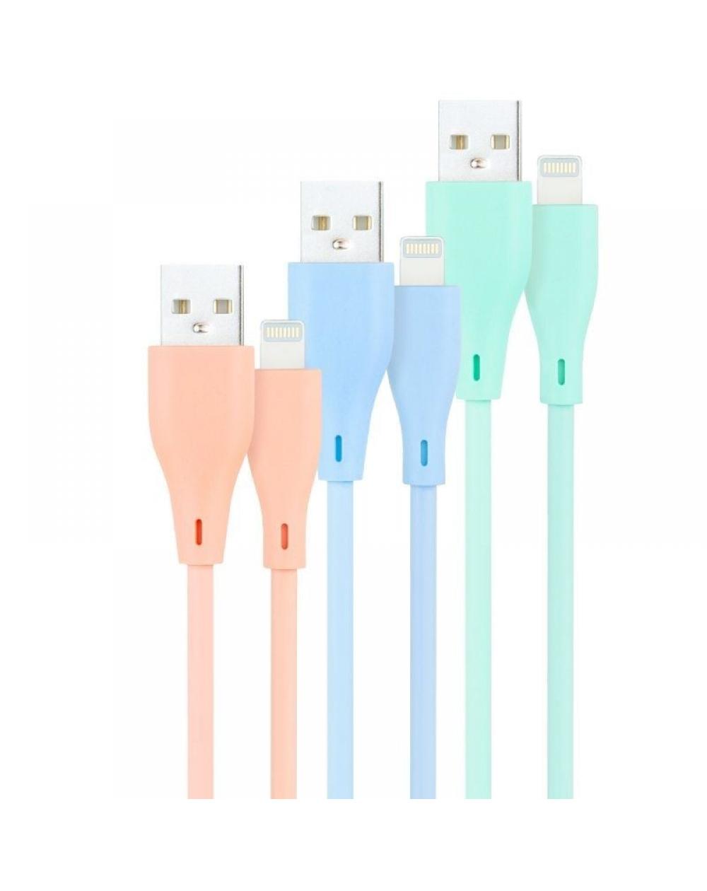 Cables USB 2.0 Lightning Nanocable 10.10.0401-A1/ USB Macho - Lightning Macho/ 1m/ 3 Unidades/ Rosa, Azul y Verde