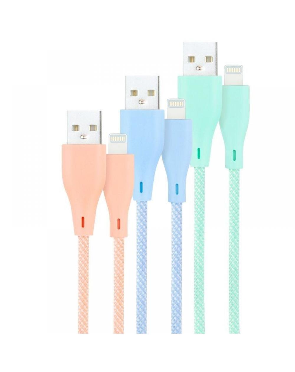 Cables USB 2.0 Lightning Nanocable 10.10.0401-CO1/ USB Macho - Lightning Macho/ 1m/ 3 Unidades/ Rosa, Azul y Verde