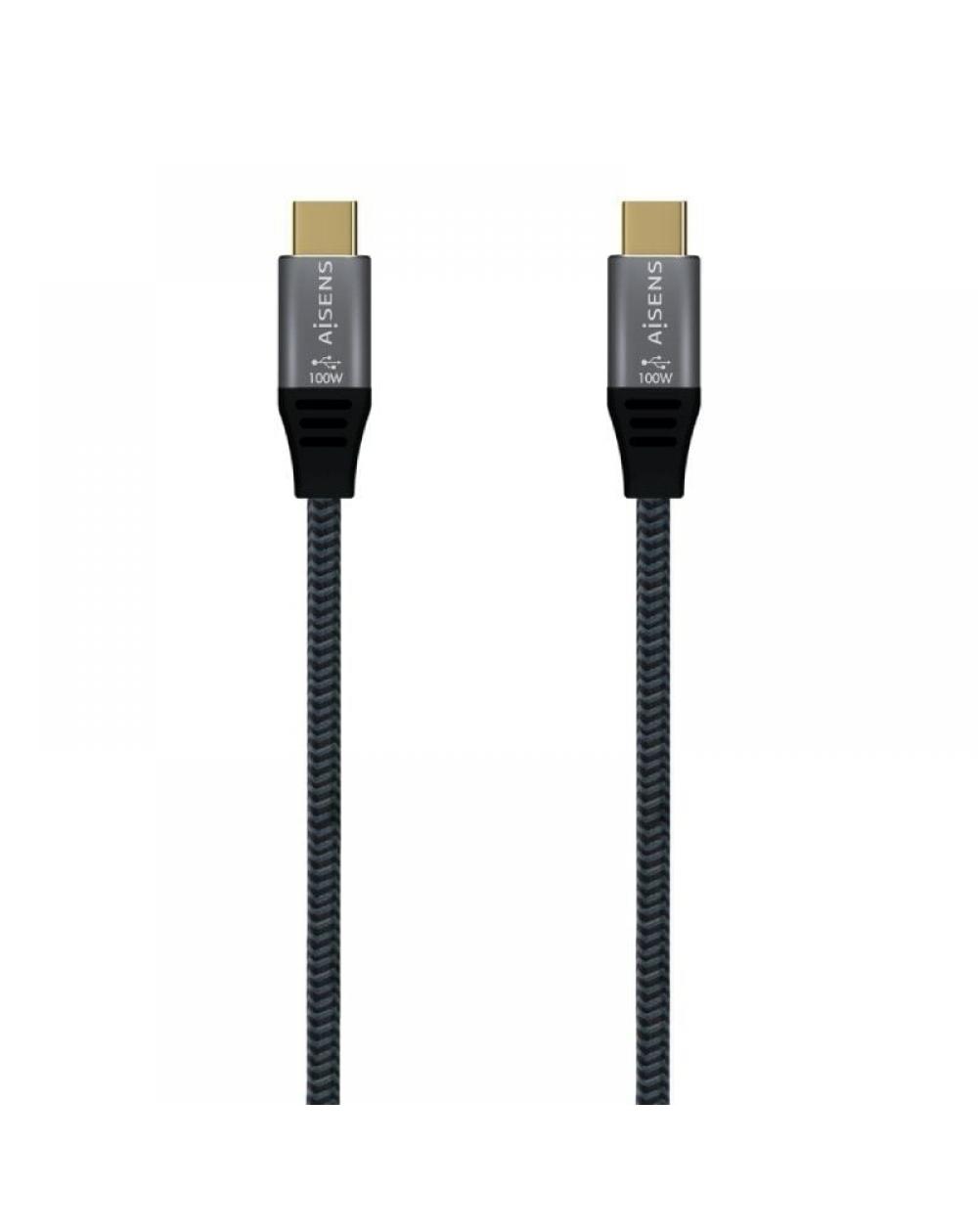 Cable USB 3.1 Tipo-C Aisens A107-0670 20GBPS 100W/ USB Tipo-C Macho - USB Tipo-C Macho/ 0.6m/ Gris