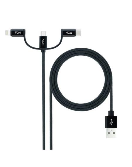 Cable USB 2.0 Nanocable 10.01.3200/ Lightning Macho - Micro USB Macho/ USB Tipo-C Macho/ 1m/ Blanco