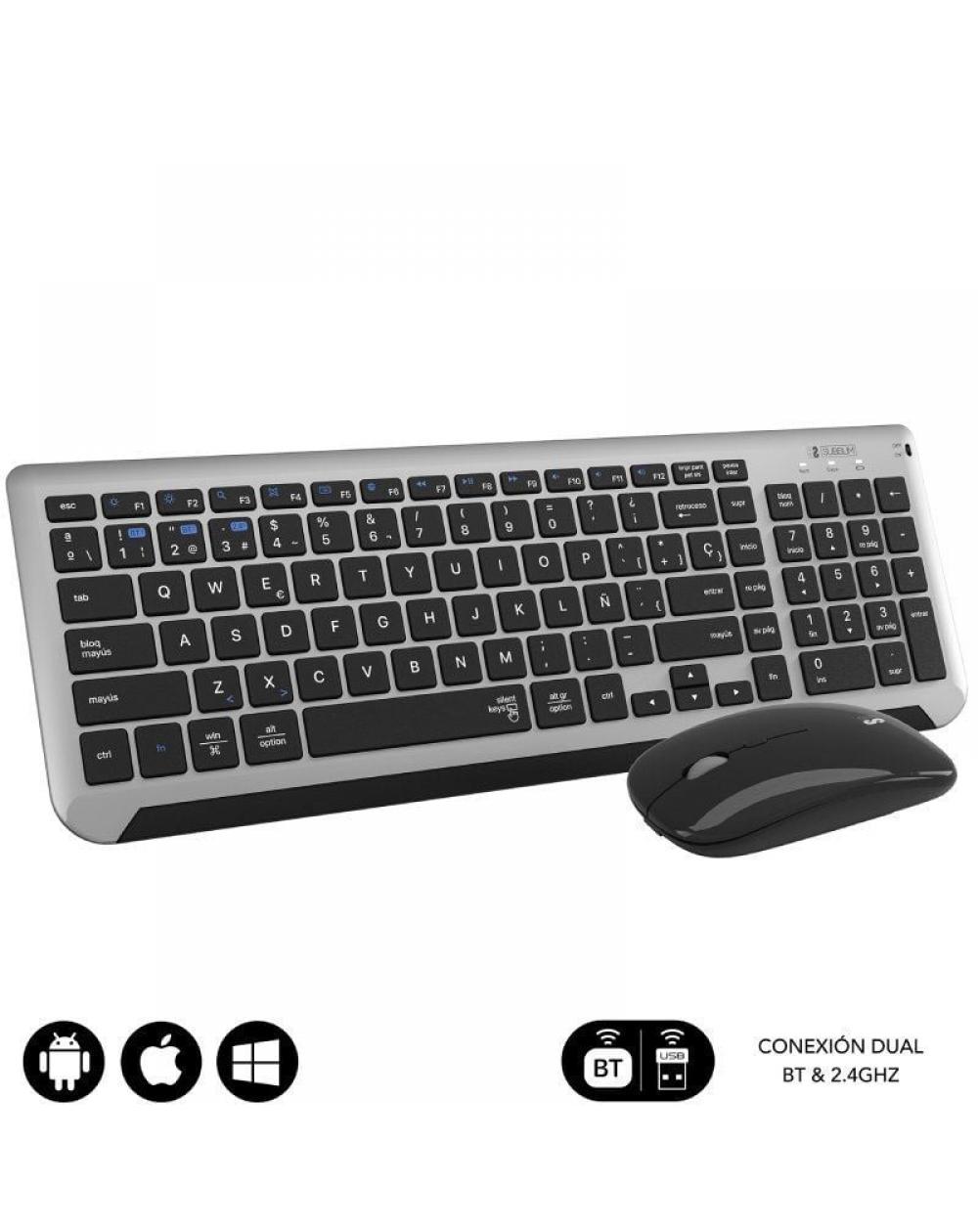 Teclado y Ratón Inalámbrico Subblim Combo Dual Prestige Extendido/ Gris y Negro