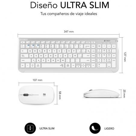 Teclado y Ratón Inalámbrico Subblim Combo Dual Prestige Extendido/ Blanco y Plata