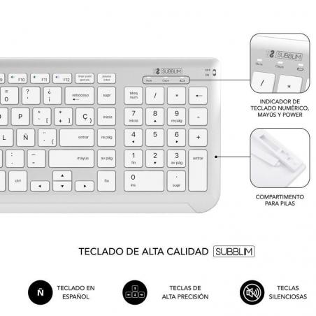 Teclado y Ratón Inalámbrico Subblim Combo Dual Prestige Extendido/ Blanco y Plata