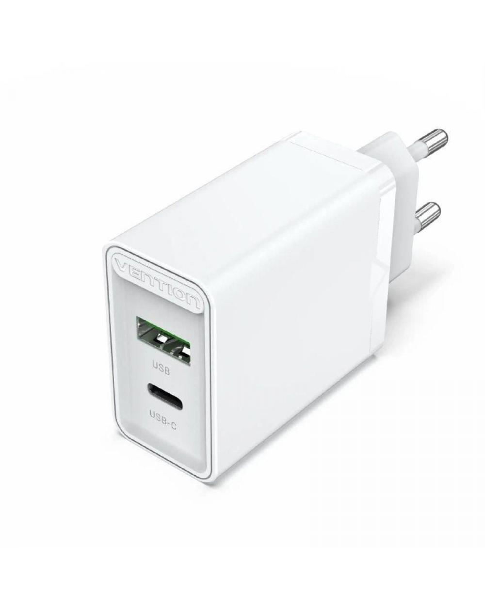 Cargador de Pared Vention FBBW0-EU/ 1x USB Tipo-C/ 1x USB/ 20W