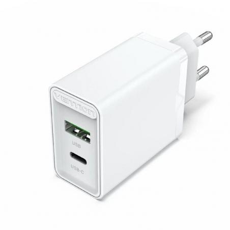 Cargador de Pared Vention FBBW0-EU/ 1x USB Tipo-C/ 1x USB/ 20W