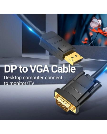 Cable Conversor Vention HBLBG/ Displayport Macho - VGA Macho/ 1.5m/ Negro