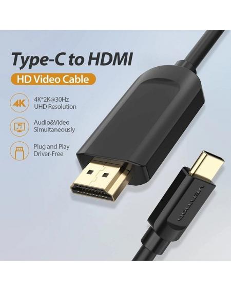 Cable Conversor HDMI 1.4 4K Vention CGUBG/ USB Tipo-C Macho - HDMI Macho/ 1.5m/ Negro