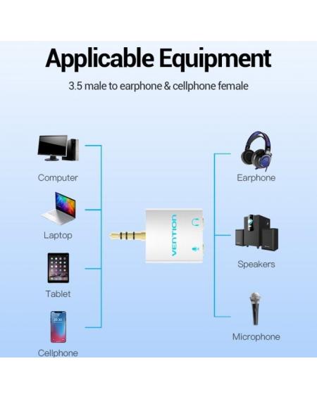 Adaptador Audio Vention BDBW0/ Jack 3.5 Macho - 2x Jack 3.5 Hembra/ Blanco