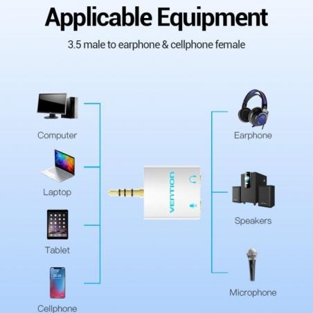Adaptador Audio Vention BDBW0/ Jack 3.5 Macho - 2x Jack 3.5 Hembra/ Blanco