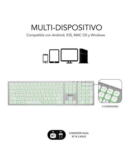 Teclado Inalámbrico Subblim Master/ Plata y Blanco