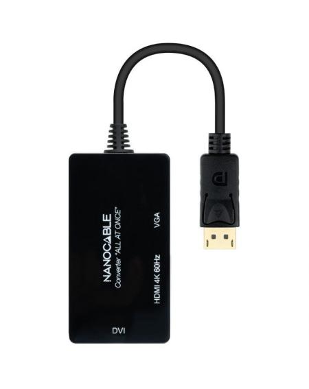 Cable DisplayPort Nanocable 10.16.3301-ALL/ HDMI Hembra - DVI-D Hembra - VGA Hembra/ 20cm/ Negro