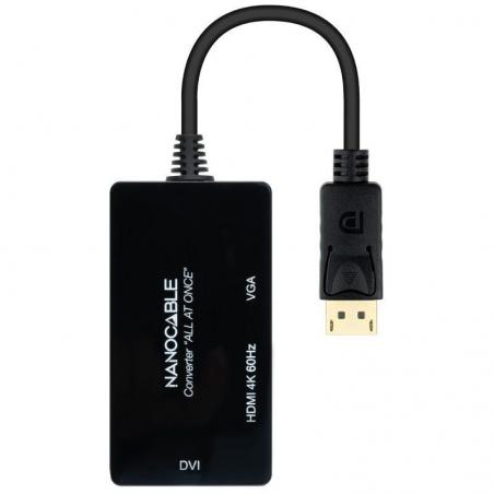 Cable DisplayPort Nanocable 10.16.3301-ALL/ HDMI Hembra - DVI-D Hembra - VGA Hembra/ 20cm/ Negro