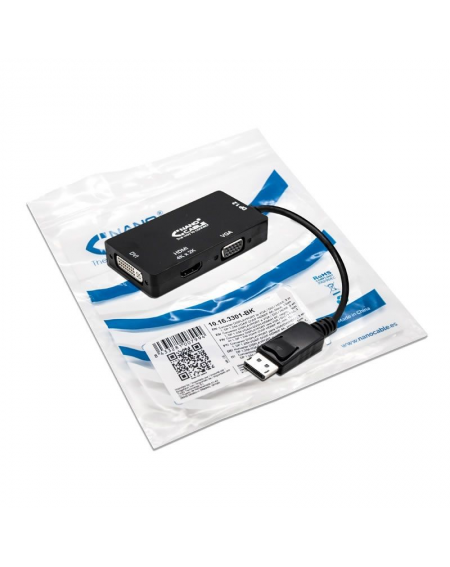 Cable Conversor Nanocable 10.16.3301-BK/ Displayport Macho - VGA Hembra/ DVI Hembra/ HDMI Hembra