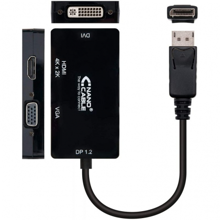 Cable Conversor Nanocable 10.16.3301-BK/ Displayport Macho - VGA Hembra/ DVI Hembra/ HDMI Hembra