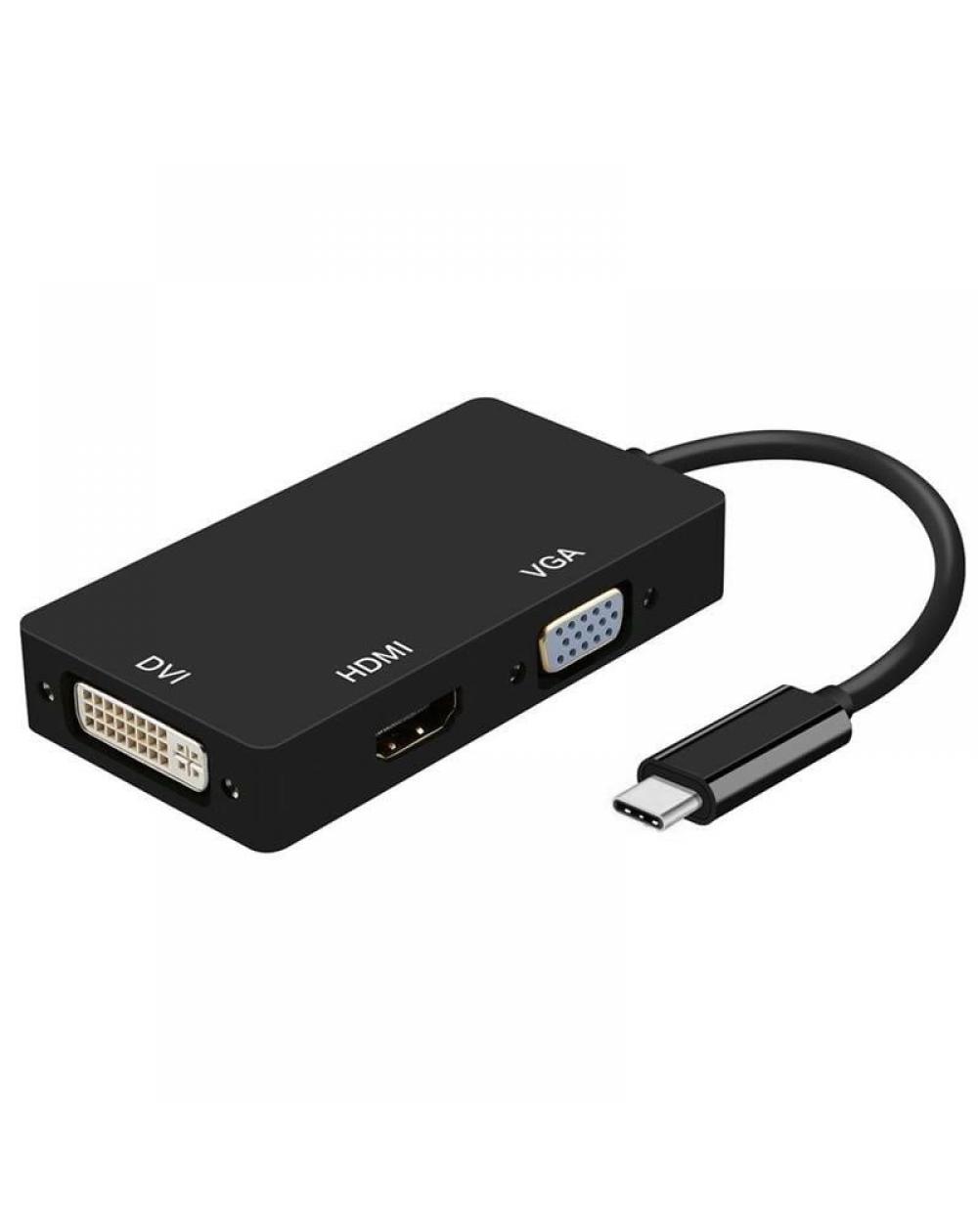 Conversor Aisens A109-0343/ USB Tipo-C Macho - DVI Hembra/ VGA Hembra / HDMI Hembra/ 15cm/ Negro