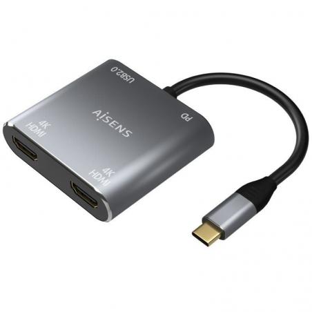 Conversor USB Tipo-C Aisens A109-0625/ 2x HDMI 4K SST MST Hembra - VGA Hembra - USB Tipo-C Macho - USB Hembra - USB Tipo-C Hembr