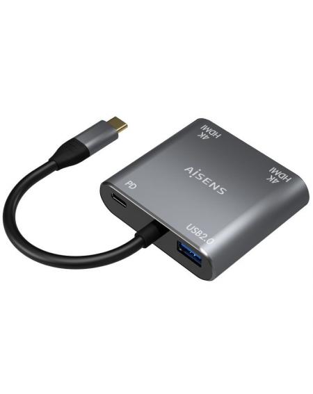 Conversor USB Tipo-C Aisens A109-0625/ 2x HDMI 4K SST MST Hembra - VGA Hembra - USB Tipo-C Macho - USB Hembra - USB Tipo-C Hembr