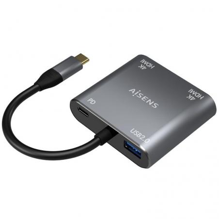 Conversor USB Tipo-C Aisens A109-0625/ 2x HDMI 4K SST MST Hembra - VGA Hembra - USB Tipo-C Macho - USB Hembra - USB Tipo-C Hembr