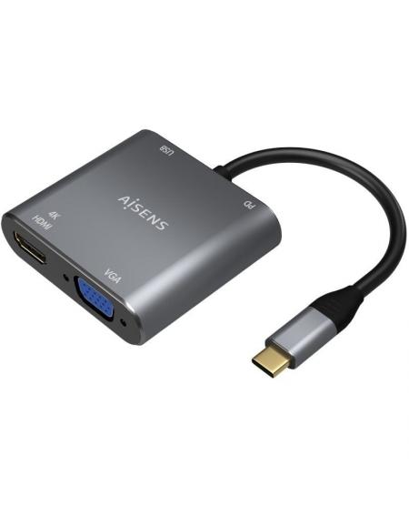 Conversor Aisens A109-0626/ HDMI Hembra - VGA Hembra - USB Tipo-C Macho - USB Hembra - USB Tipo-C Hembra/ 15cm/ Gris