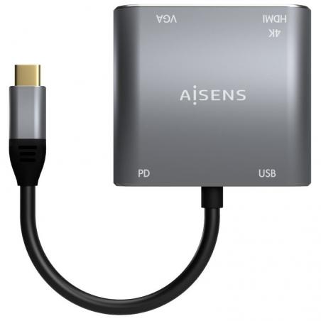 Conversor Aisens A109-0626/ HDMI Hembra - VGA Hembra - USB Tipo-C Macho - USB Hembra - USB Tipo-C Hembra/ 15cm/ Gris