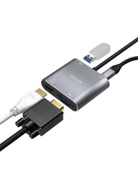 Conversor Aisens A109-0626/ HDMI Hembra - VGA Hembra - USB Tipo-C Macho - USB Hembra - USB Tipo-C Hembra/ 15cm/ Gris