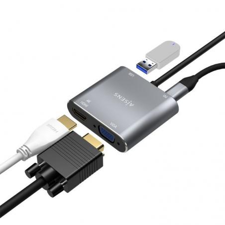 Conversor Aisens A109-0626/ HDMI Hembra - VGA Hembra - USB Tipo-C Macho - USB Hembra - USB Tipo-C Hembra/ 15cm/ Gris